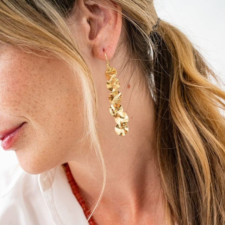 Ink + Alloy Fashion Mya Wavy Disc Drop Brass Earrings