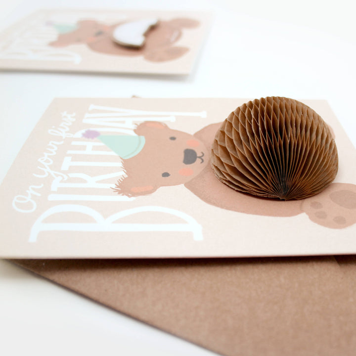 Inklings Paperie Cards Pop-up Card - Teddy Bear - First Birthday
