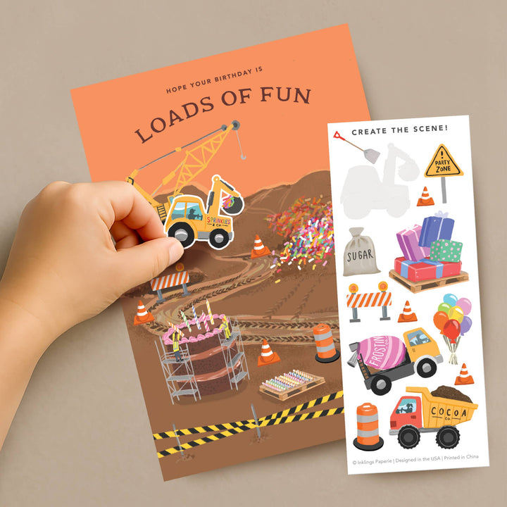 Inklings Paperie Cards Sticker Scene Card - Construction  Birthday