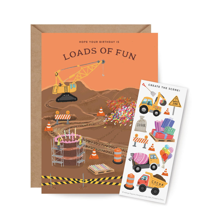 Inklings Paperie Cards Sticker Scene Card - Construction  Birthday