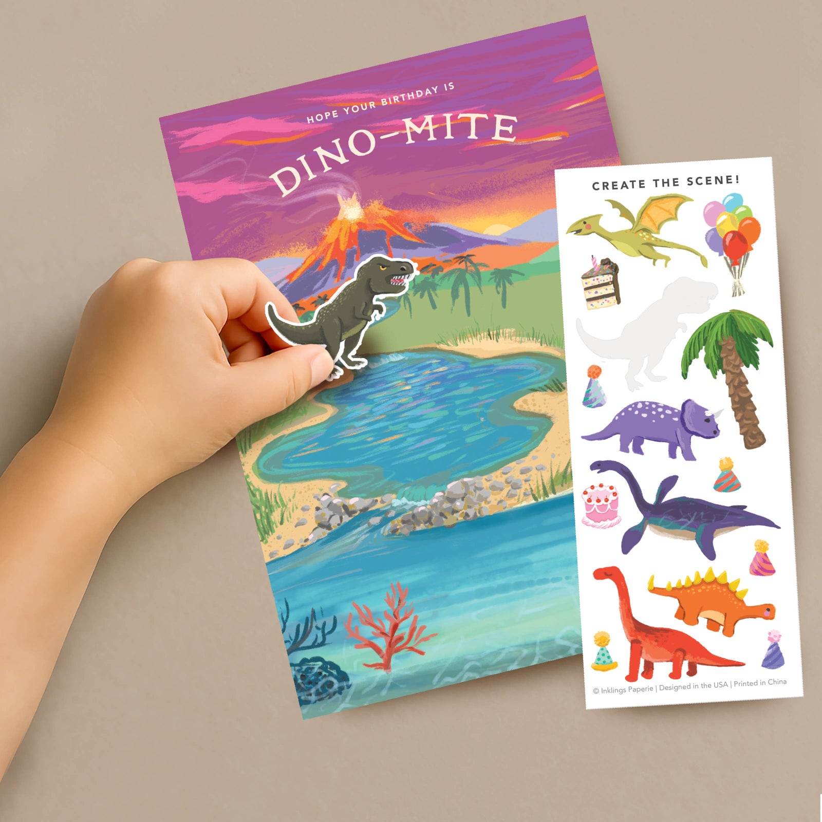 Inklings Paperie Cards Sticker Scene Card - Dinosaur Birthday