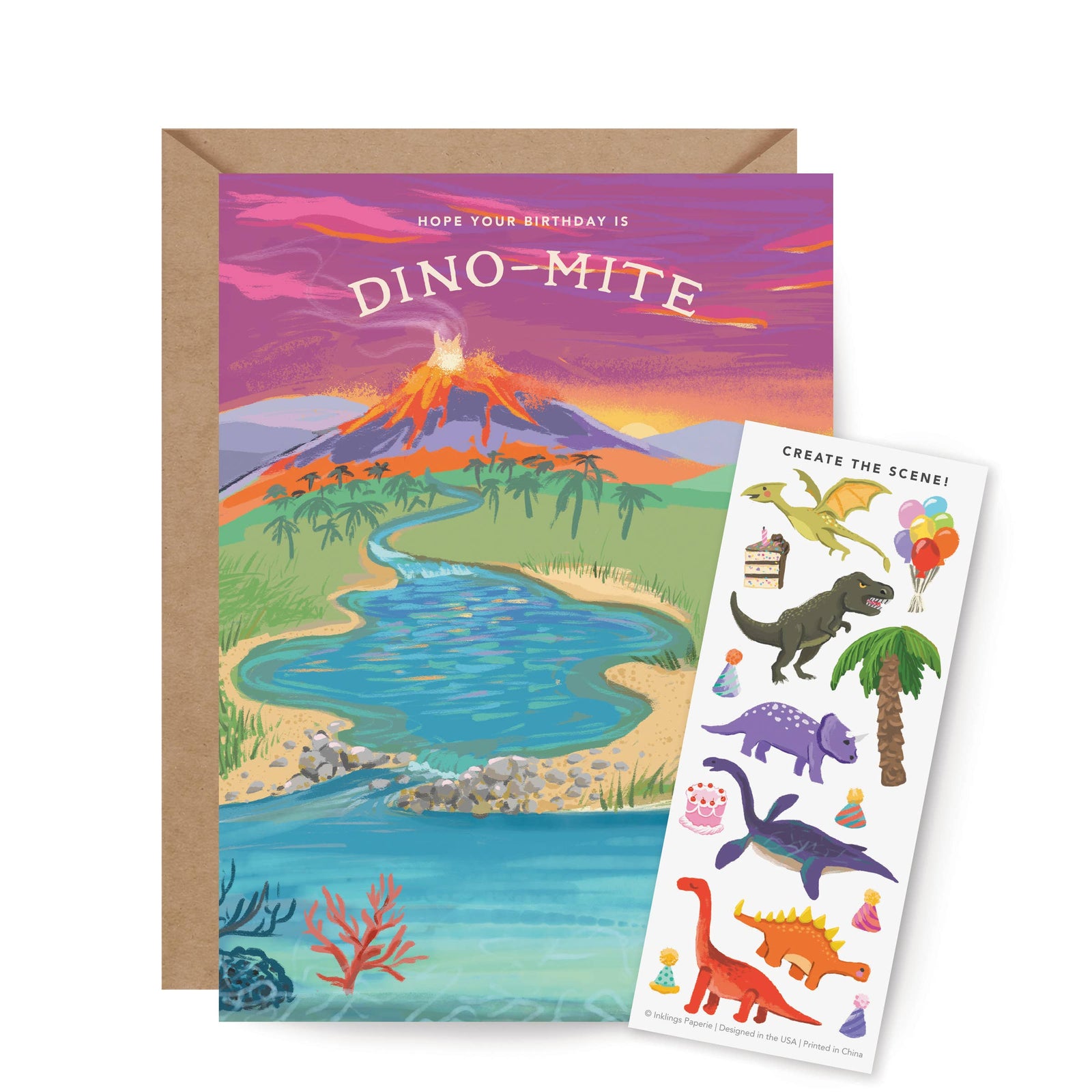 Inklings Paperie Cards Sticker Scene Card - Dinosaur Birthday