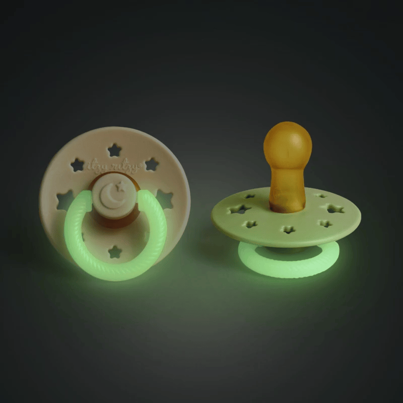 Itzy Ritzy Baby Glow - Buttercream + Pistachio 6-18 M Itzy Soother™ Natural Rubber Pacifier Set - Glow in the Dark