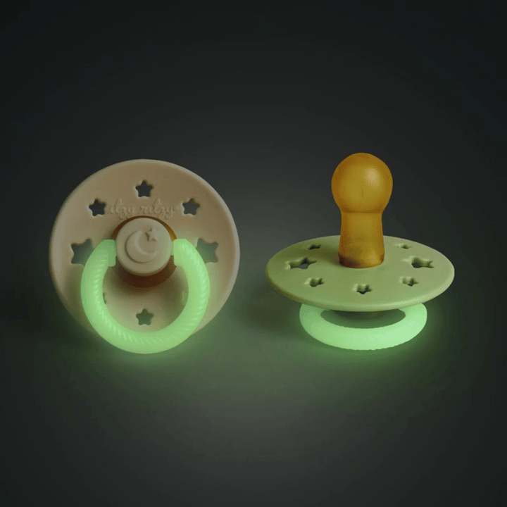 Itzy Ritzy Baby Glow - Buttercream + Pistachio 6-18 M Itzy Soother™ Natural Rubber Pacifier Set - Glow in the Dark