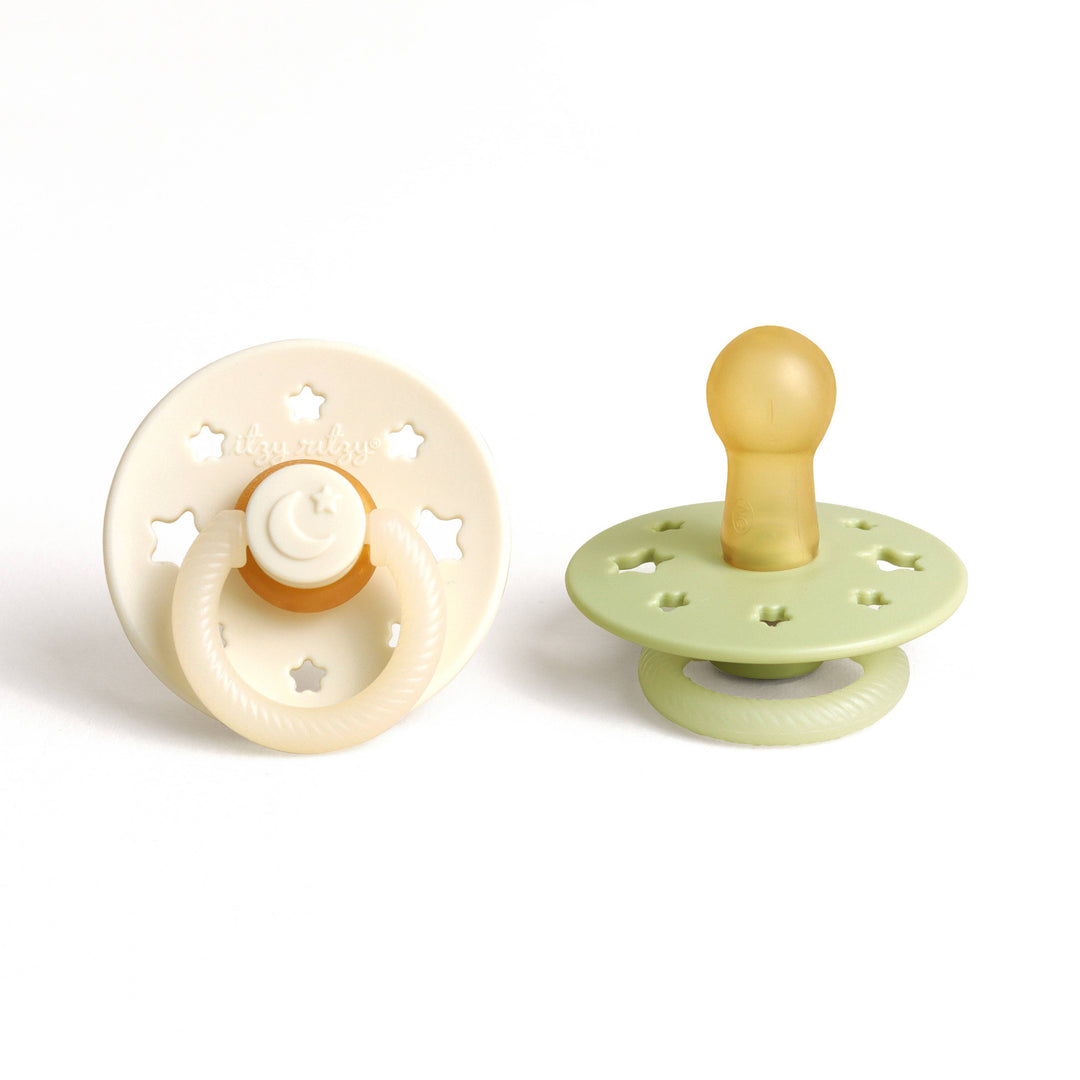 Itzy Ritzy Baby Glow - Buttercream + Pistachio 6-18 M Itzy Soother™ Natural Rubber Pacifier Set - Glow in the Dark
