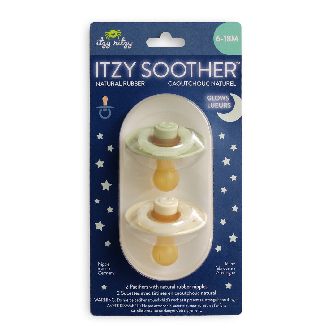 Itzy Ritzy Baby Glow - Buttercream + Pistachio 6-18 M Itzy Soother™ Natural Rubber Pacifier Set - Glow in the Dark