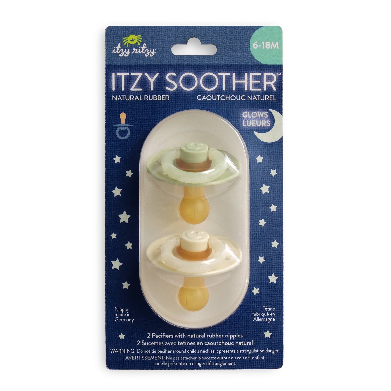 Itzy Ritzy Baby Glow - Buttercream + Pistachio 6-18 M Itzy Soother™ Natural Rubber Pacifier Set - Glow in the Dark