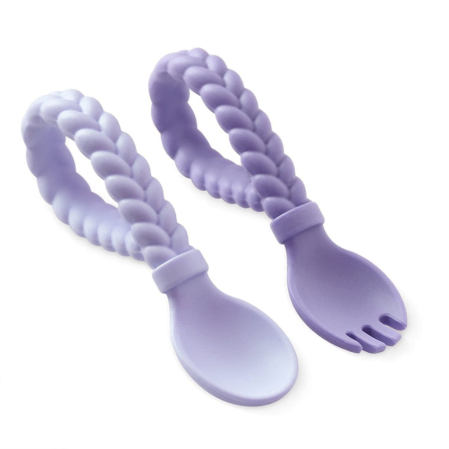 Itzy Ritzy Feeding Amethyst + Purple Diamond Sweetie Spoons - Silicone Baby Fork + Spoon Set