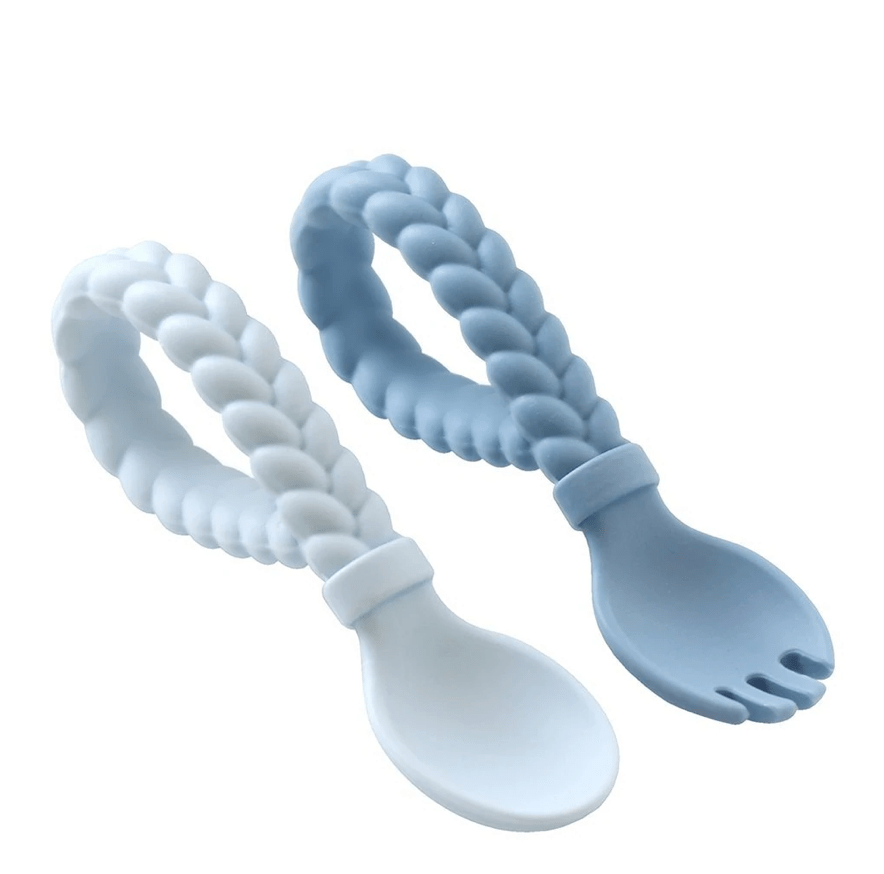 Itzy Ritzy Feeding Blue Sweetie Spoons - Silicone Baby Fork + Spoon Set