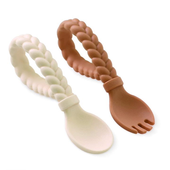 Itzy Ritzy Feeding Buttercream + Toffee Sweetie Spoons - Silicone Baby Fork + Spoon Set
