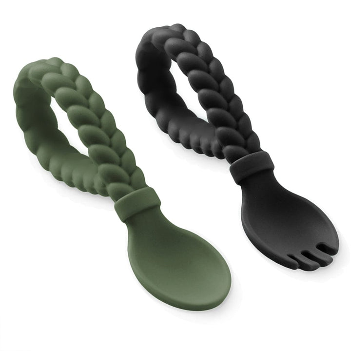 Itzy Ritzy Feeding Camo + Midnight Sweetie Spoons - Silicone Baby Fork + Spoon Set
