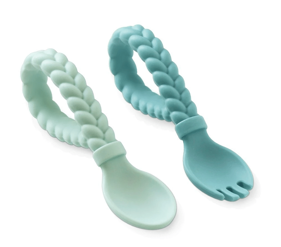 Itzy Ritzy Feeding Mint Sweetie Spoons - Silicone Baby Fork + Spoon Set