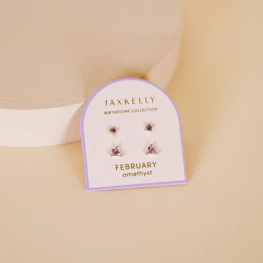 JaxKelly earrings Birthstone Stud Earring Set - February