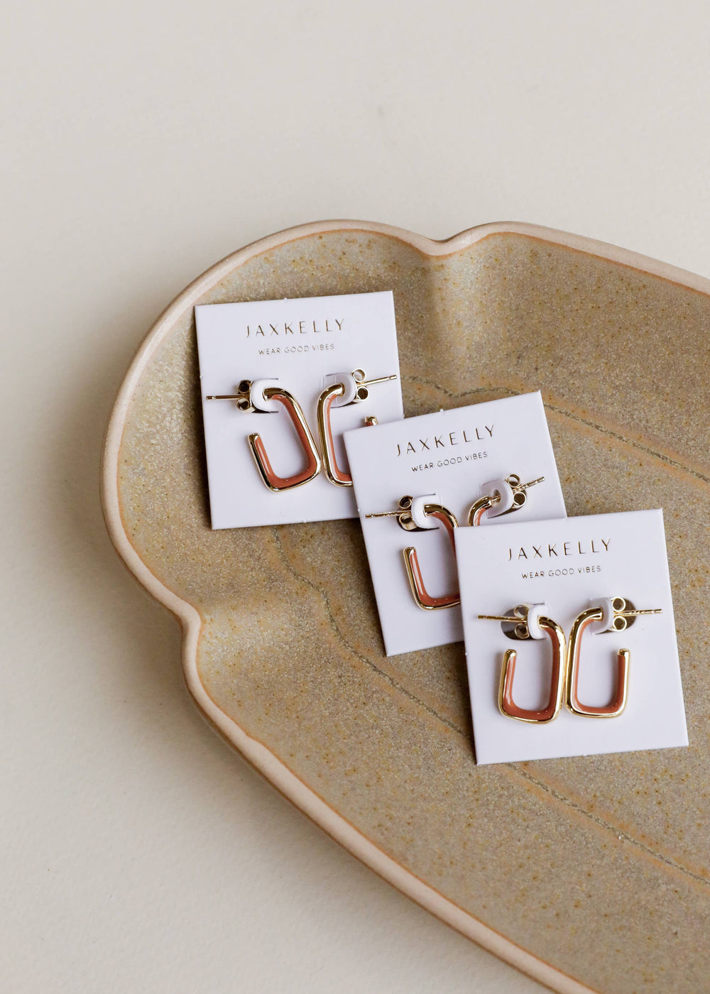 JaxKelly Earrings Brown Enamel Large Rectangle Gold Hoop Earrings