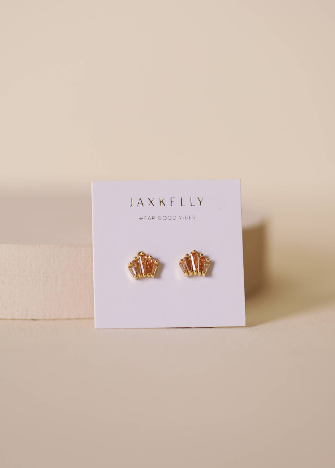 JaxKelly earrings Champagne Baguette Crown Earrings - 18k Gold Plated