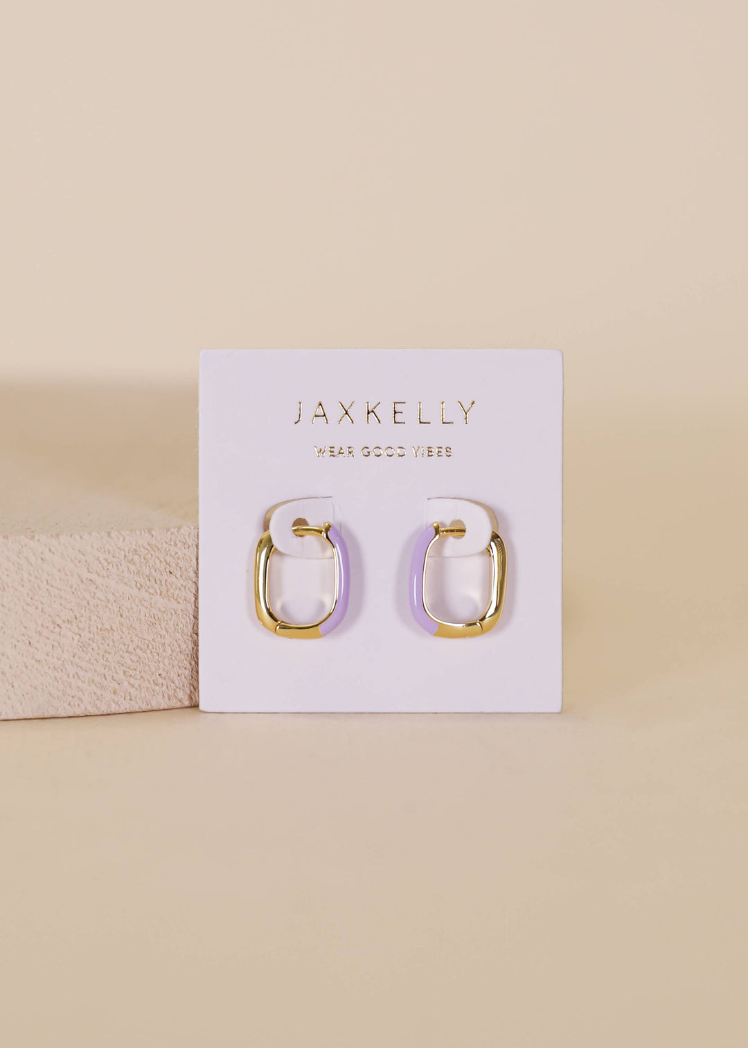 JaxKelly Earrings Color Dipped Rectangle Hoop Earrings - Powder Purple Enamel