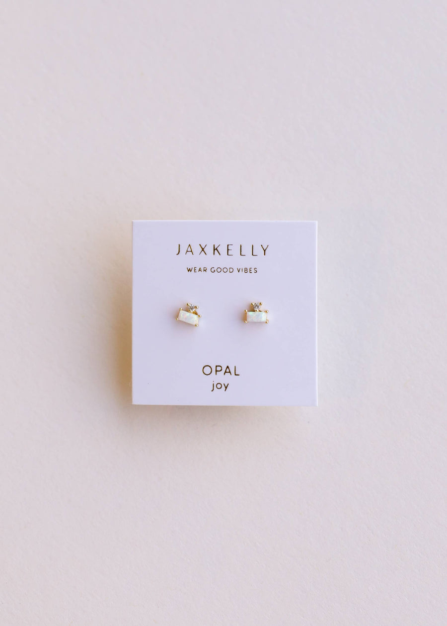 JaxKelly Earrings Double Stud Stack Earring - Opal White