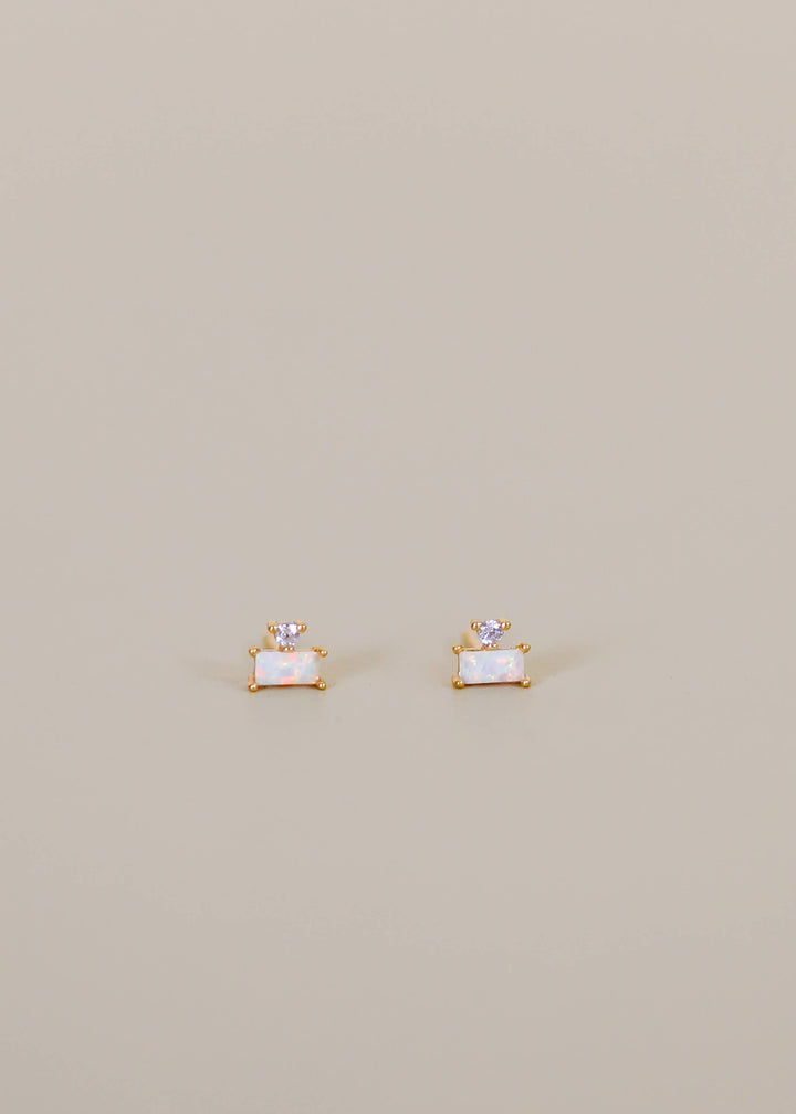 JaxKelly Earrings Double Stud Stack Earring - Opal White