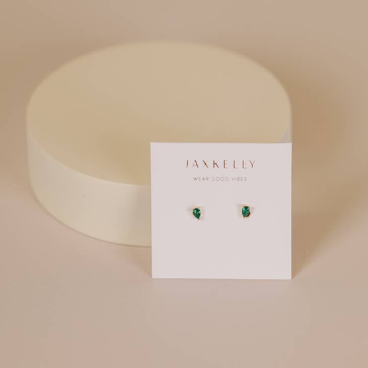 JaxKelly Earrings Emerald CZ Teardrop Earring