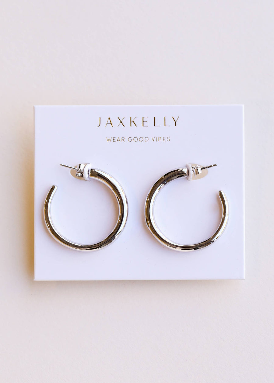 JaxKelly Earrings Everyday Silver Hoop - Medium