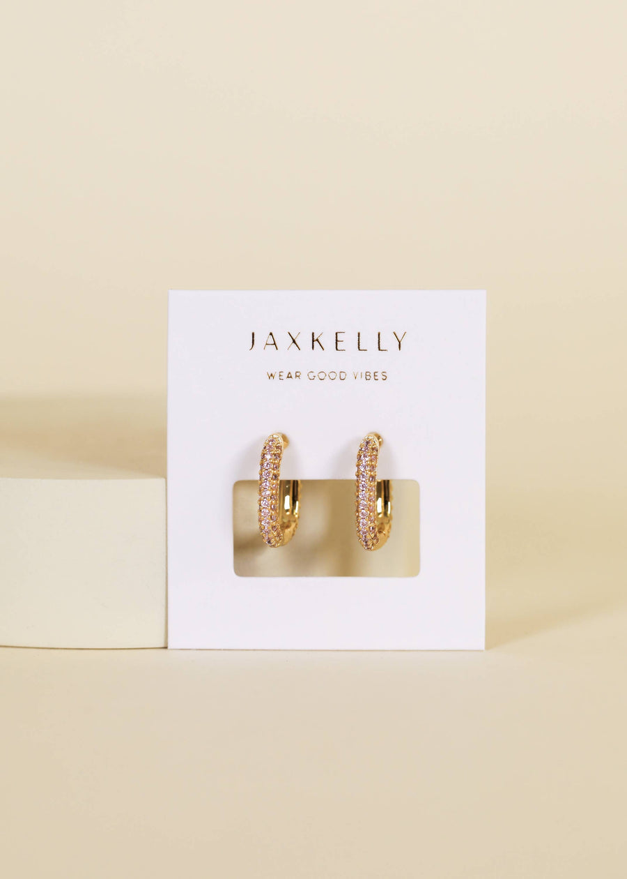 JaxKelly Earrings Golden Hoop - Light Pink Pave - Earring