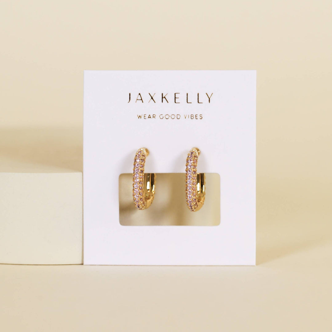 JaxKelly Earrings Golden Hoop - Light Pink Pave - Earring
