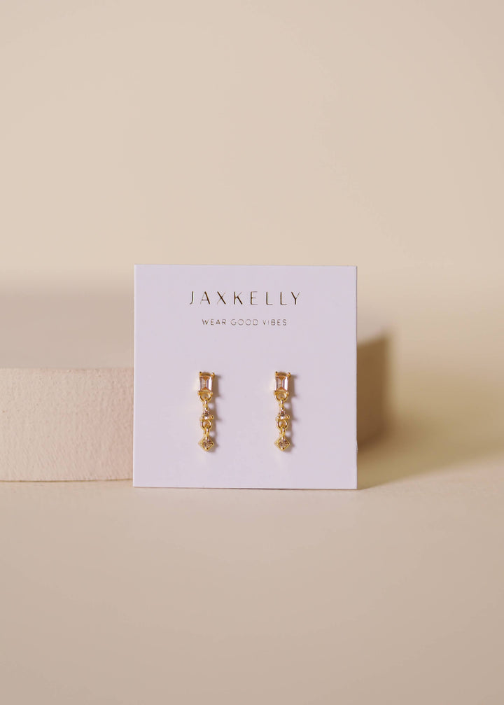 JaxKelly Earrings Mini Baguette Drop Earrings - Champagne