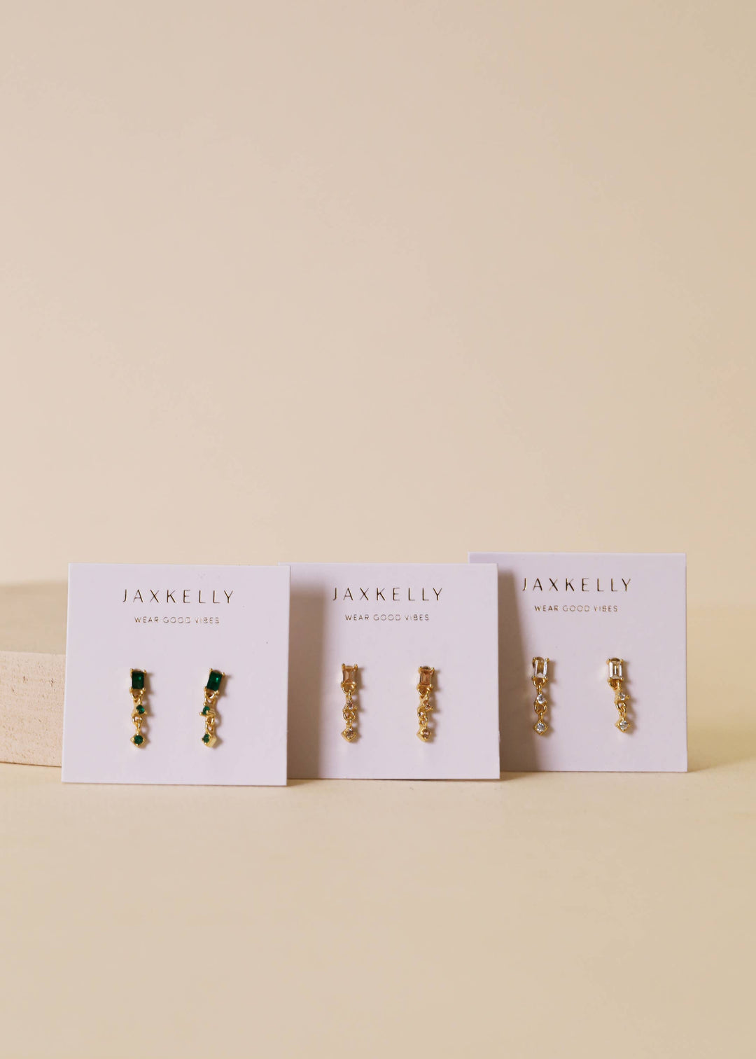 JaxKelly Earrings Mini Baguette Drop Earrings - Champagne