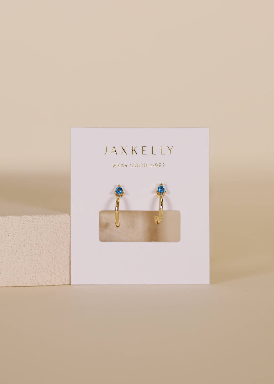 JaxKelly Earrings Open Mini Hoop Earrings - 18k Gold - Blue Sapphire