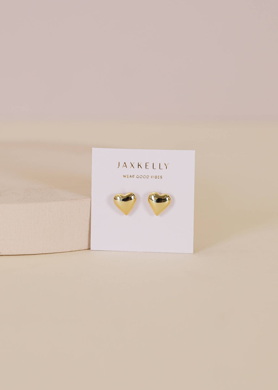 JaxKelly Earrings Puffed Gold Heart Earrings