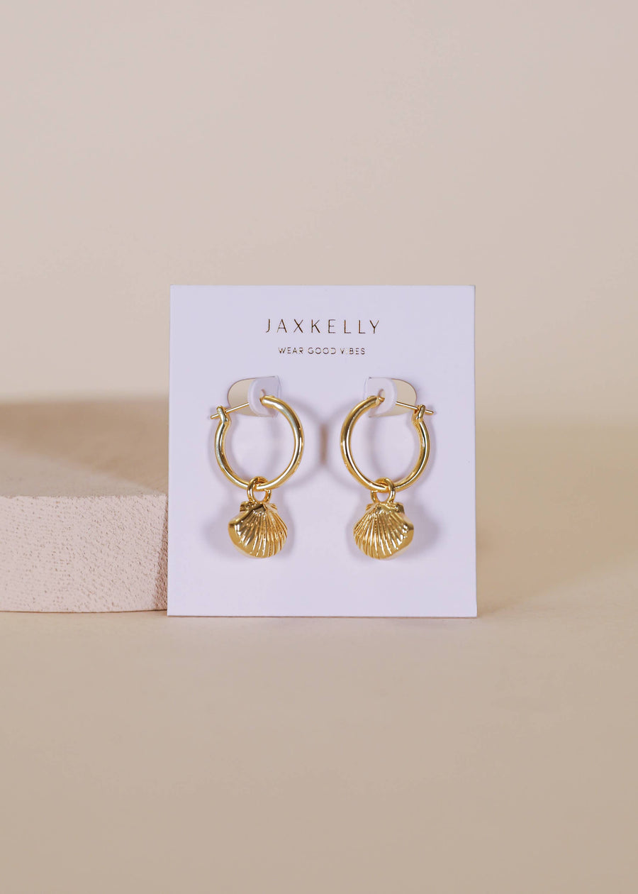 JaxKelly Earrings Seashell Hoop Earring - 18k Gold Plated