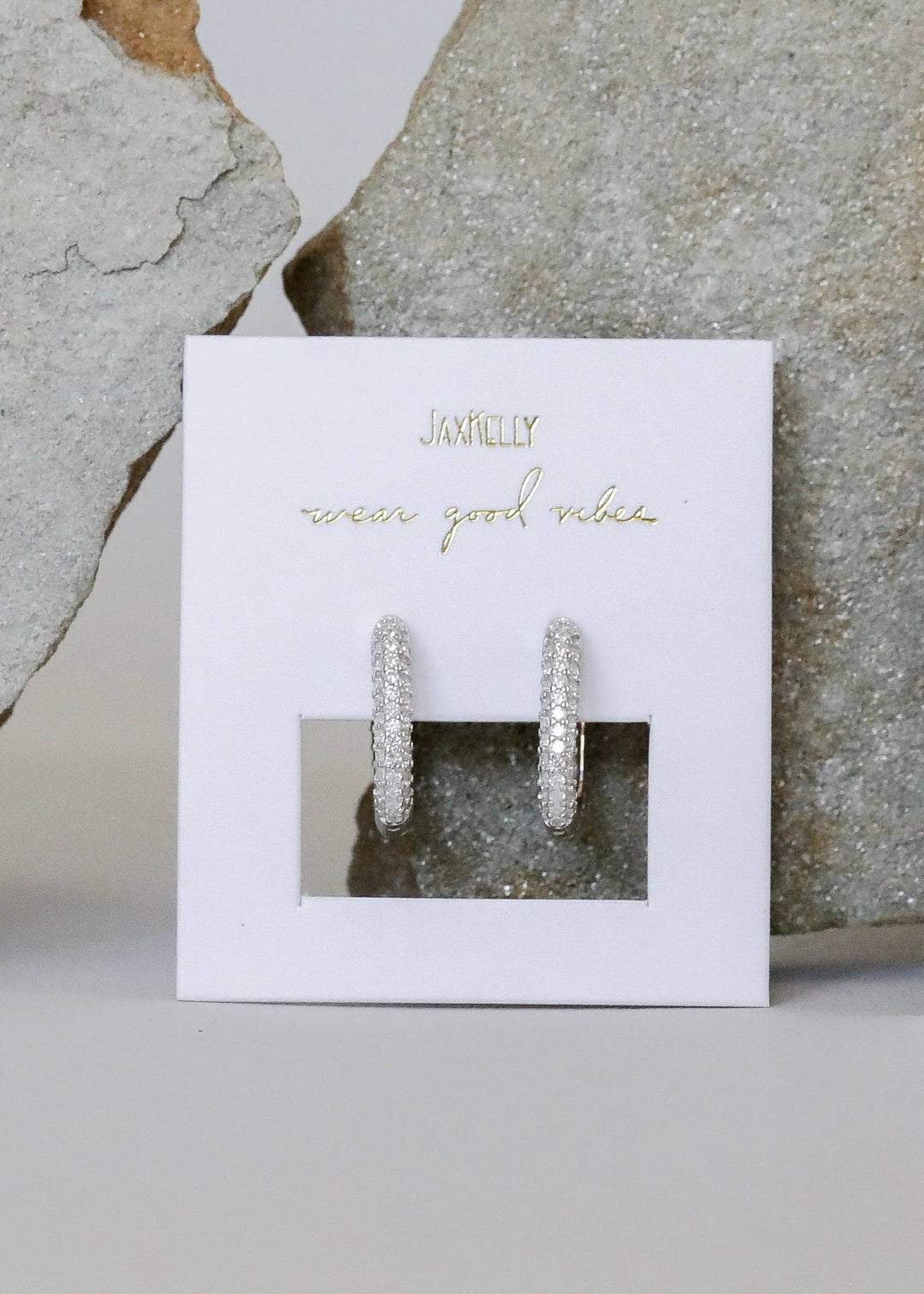 JaxKelly Earrings Silver Hoop - Pave - White CZ - Earrings