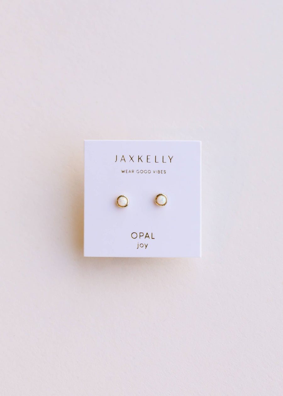 JaxKelly Earrings Simple Stud - White Opal- Earring
