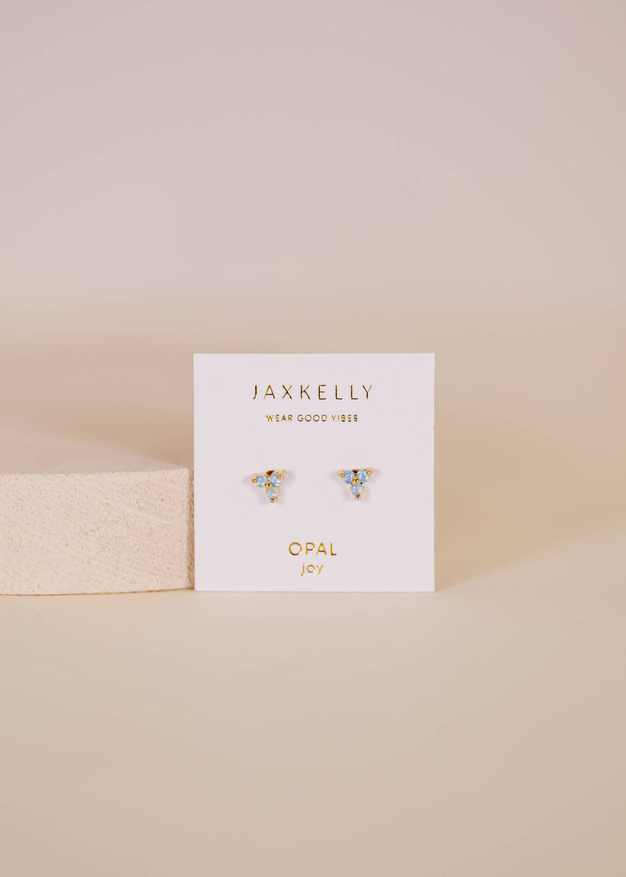 JaxKelly Earrings Trio Cluster Gold Earrings - Fire Opal