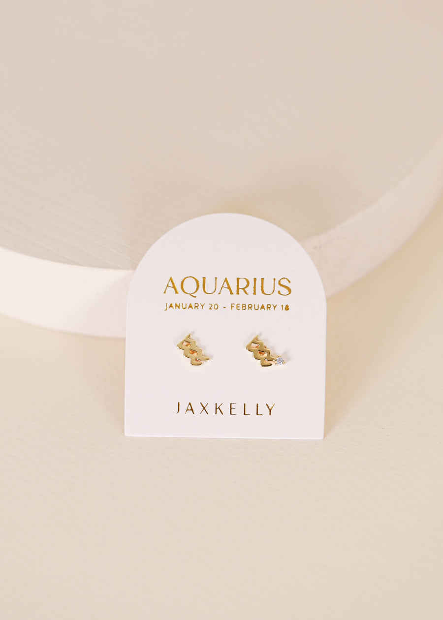 JaxKelly Earrings Zodiac Gold Earrings - Aquarius