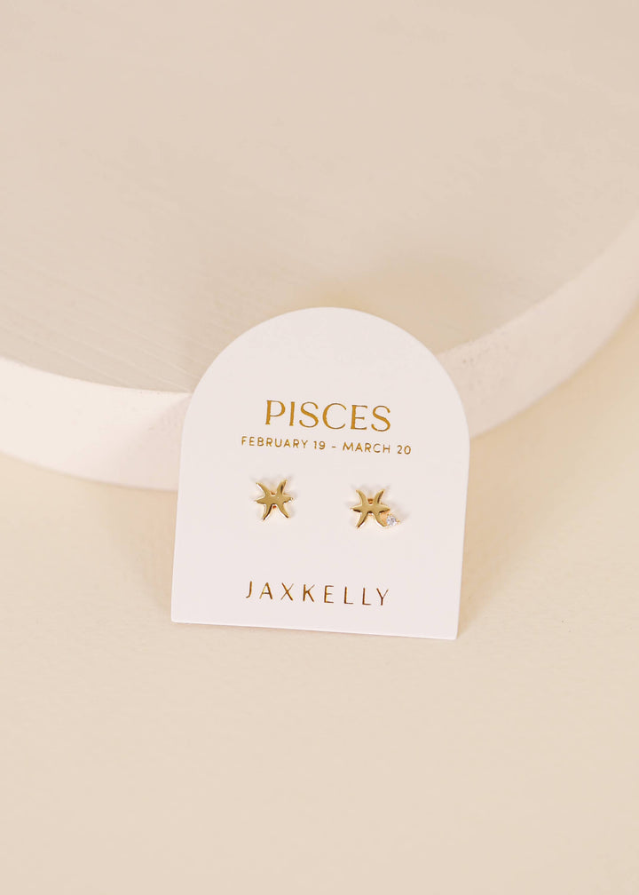 JaxKelly Earrings Zodiac Gold Earrings - Pisces