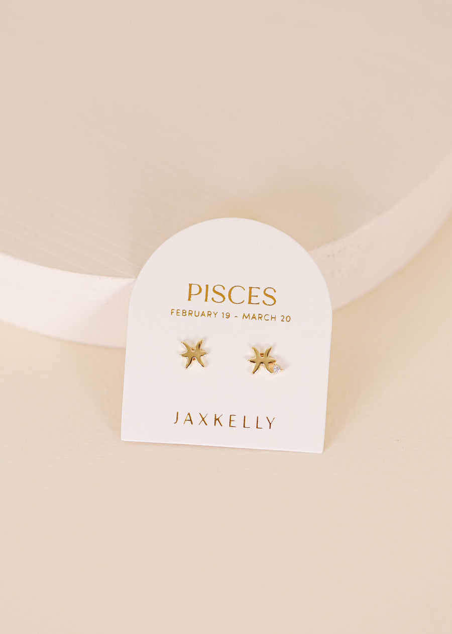 JaxKelly Earrings Zodiac Gold Earrings - Pisces