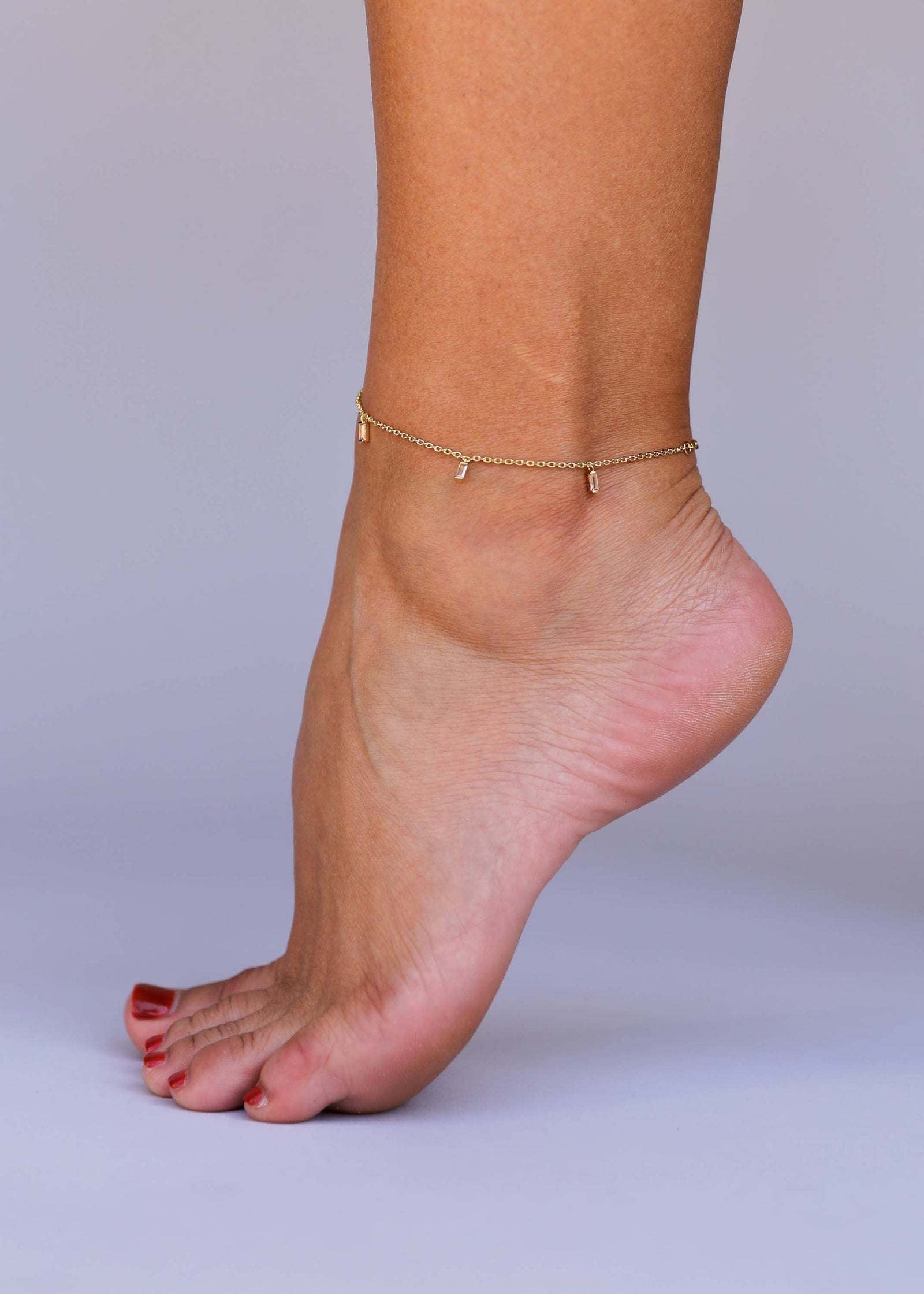 JaxKelly Fashion Baguette Champagne Drop Anklet - 18k Gold Plated
