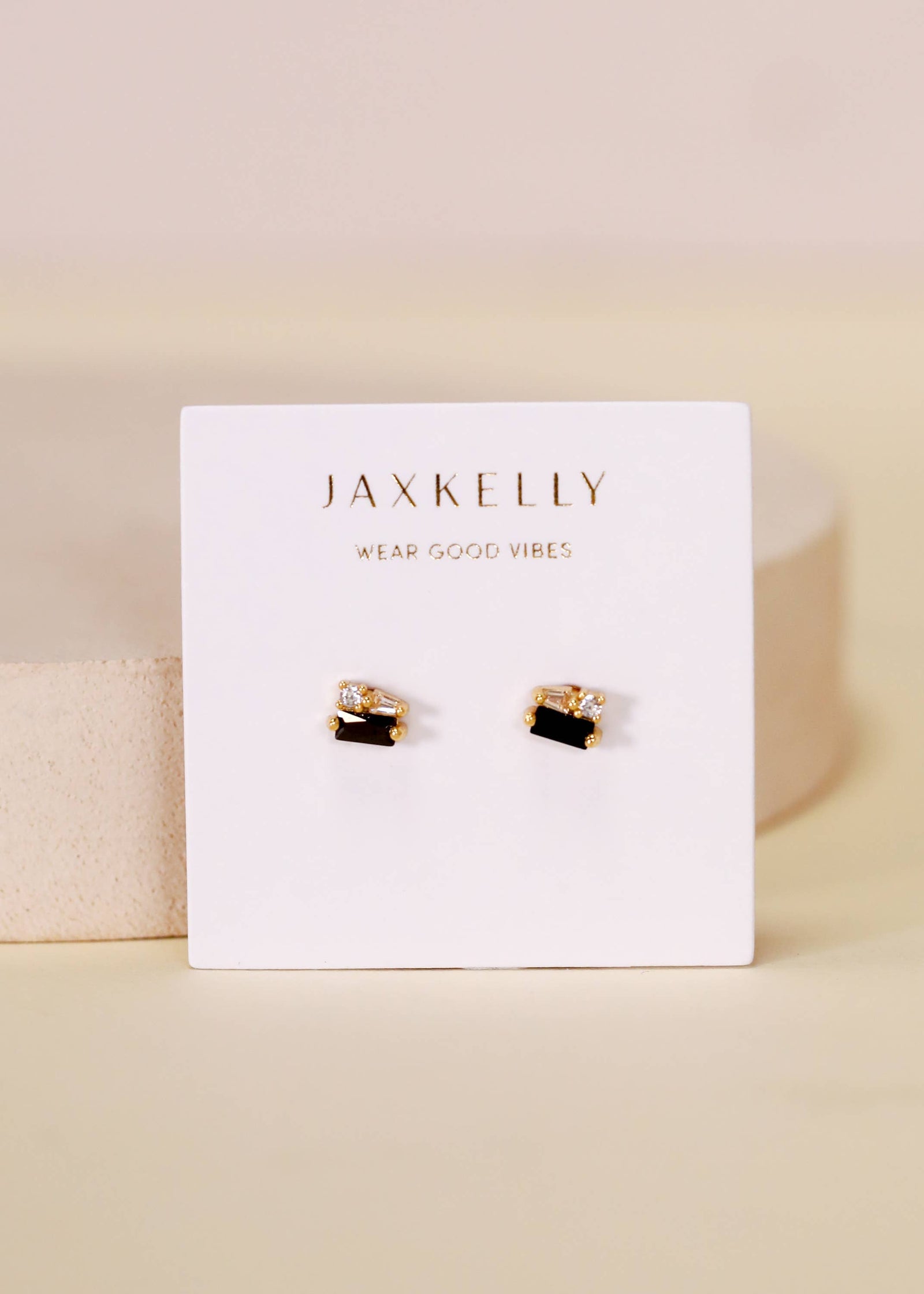JaxKelly Fashion Baguette Cluster - Black CZ - Gold Earrings