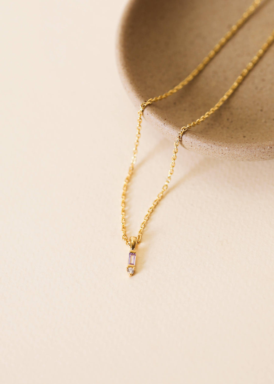 JaxKelly Fashion Baguette Drop Pendant Necklace - Lavender - 18k Gold Plating