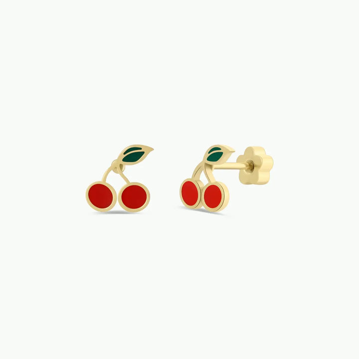 JaxKelly Fashion Cherry Enamel Flat Back Kids Earrings