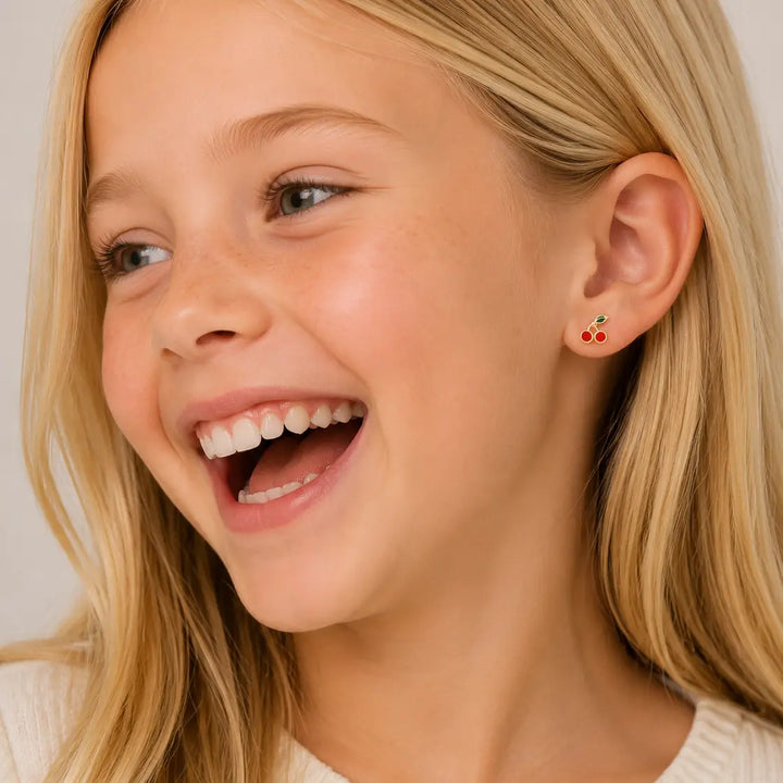 JaxKelly Fashion Cherry Enamel Flat Back Kids Earrings