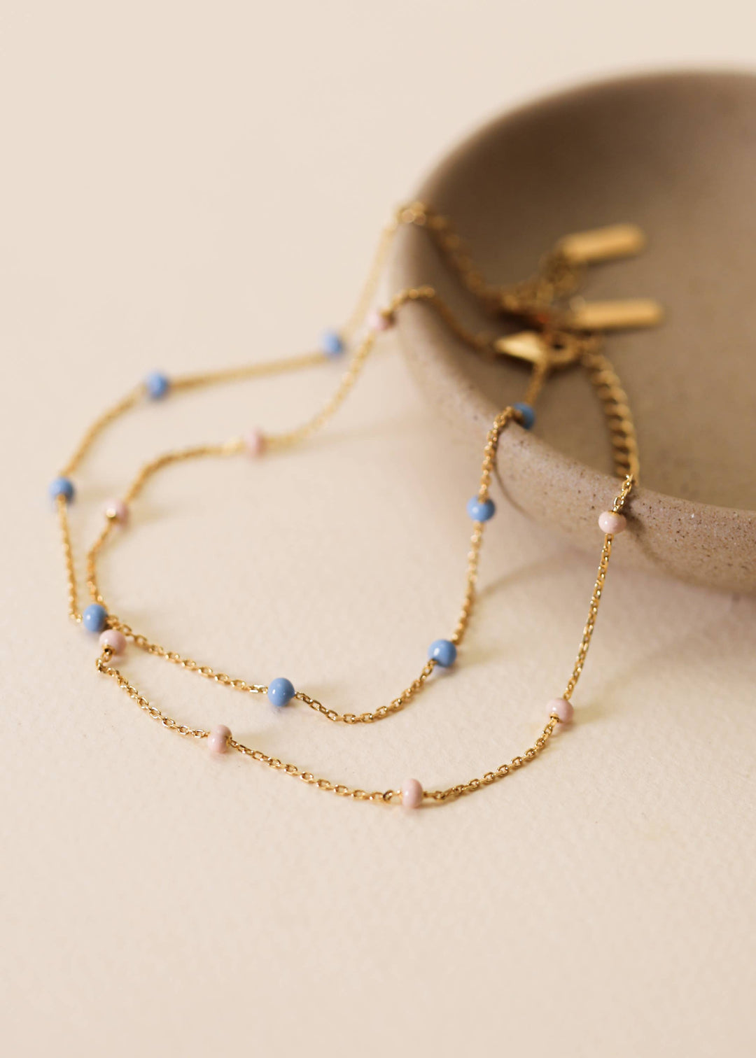 JaxKelly Fashion Enamel and Gold Anklet - 18k Gold Plated - Petal Pink