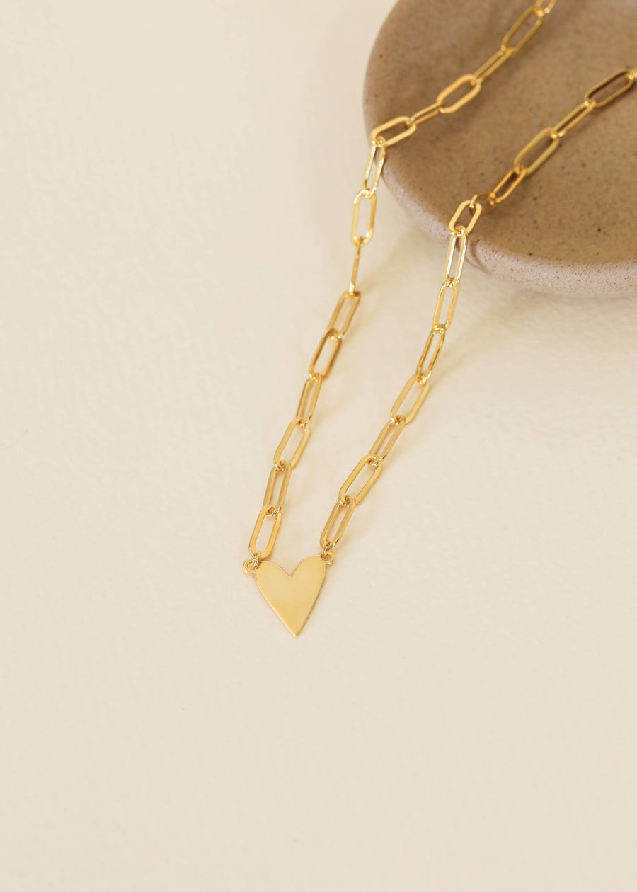 JaxKelly Fashion Gold Heart Pendant Link Chain Necklace - 18k Gold Plated