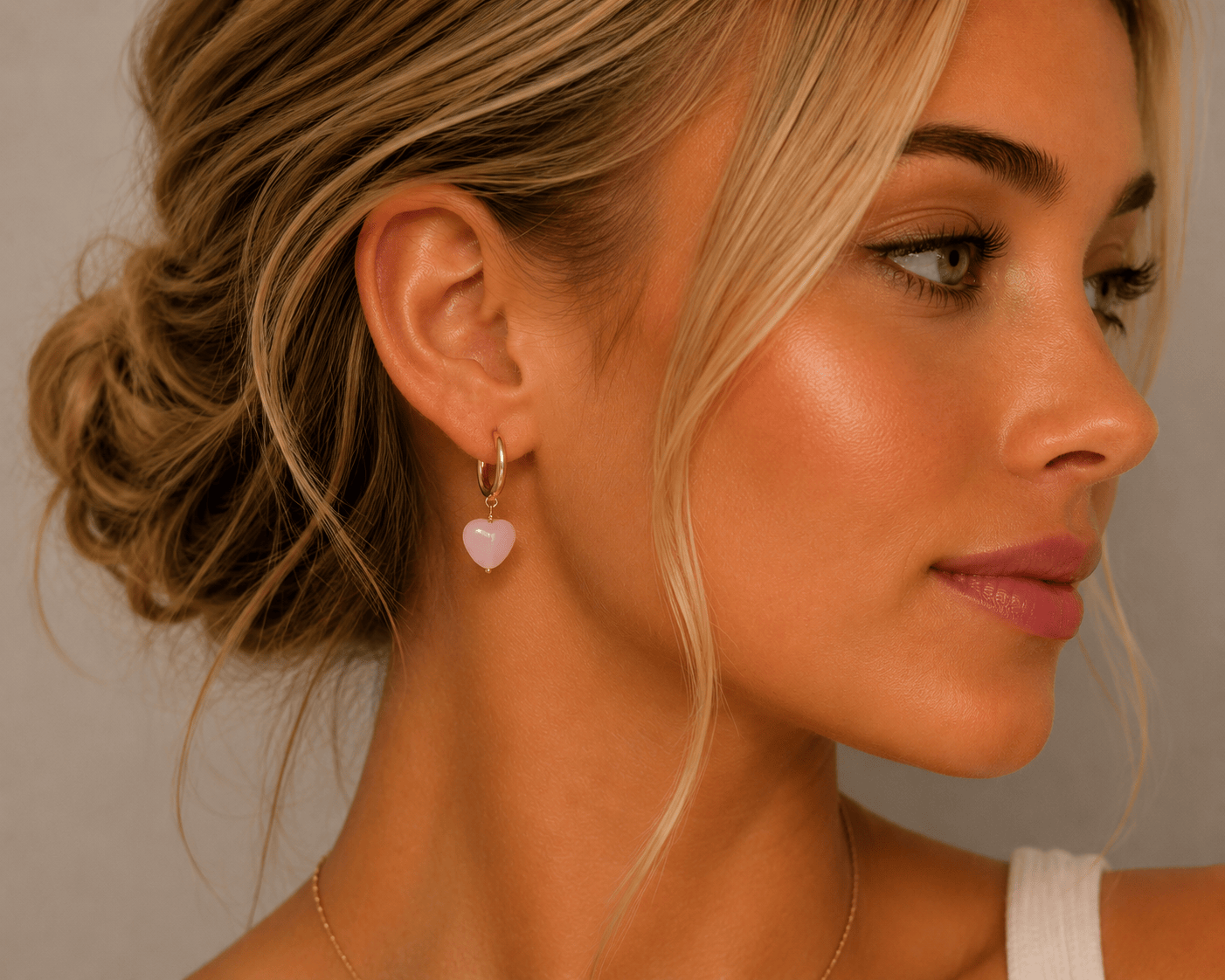 JaxKelly Fashion Heart Drop -Rose Quartz - Gold Earrings