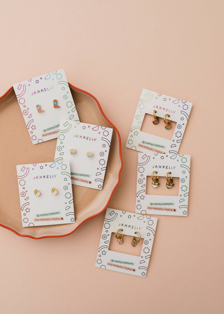 JaxKelly Fashion Heart Enamel Flat Back Kids Earrings