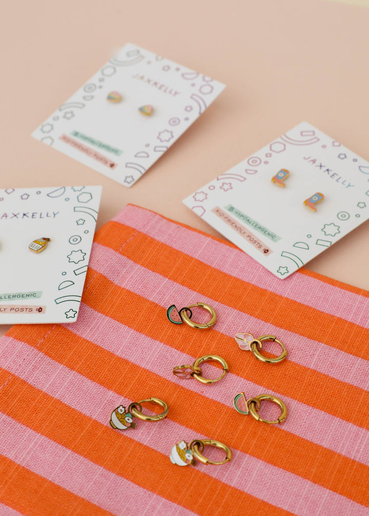 JaxKelly Fashion Heart Enamel Flat Back Kids Earrings