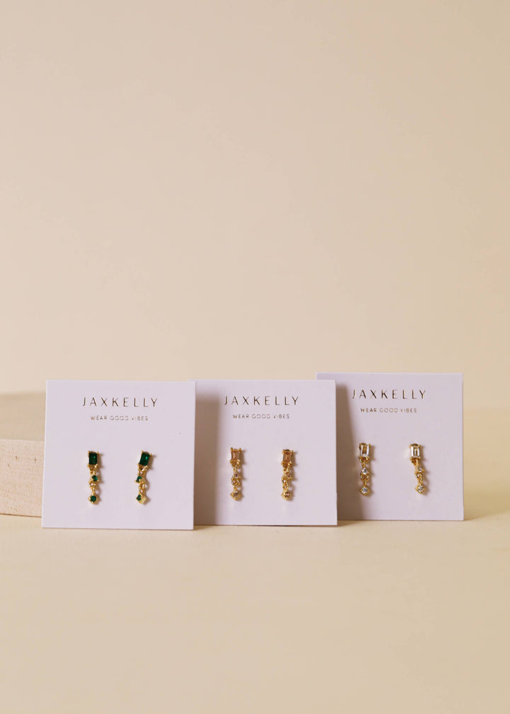 JaxKelly Fashion Mini Baguette Drop Earrings - White