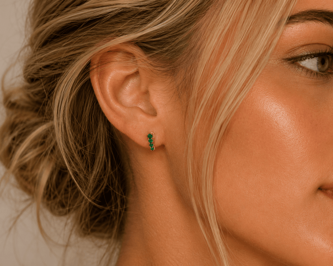 JaxKelly Fashion Mini Crawler - Emerald CZ - Gold Earrings