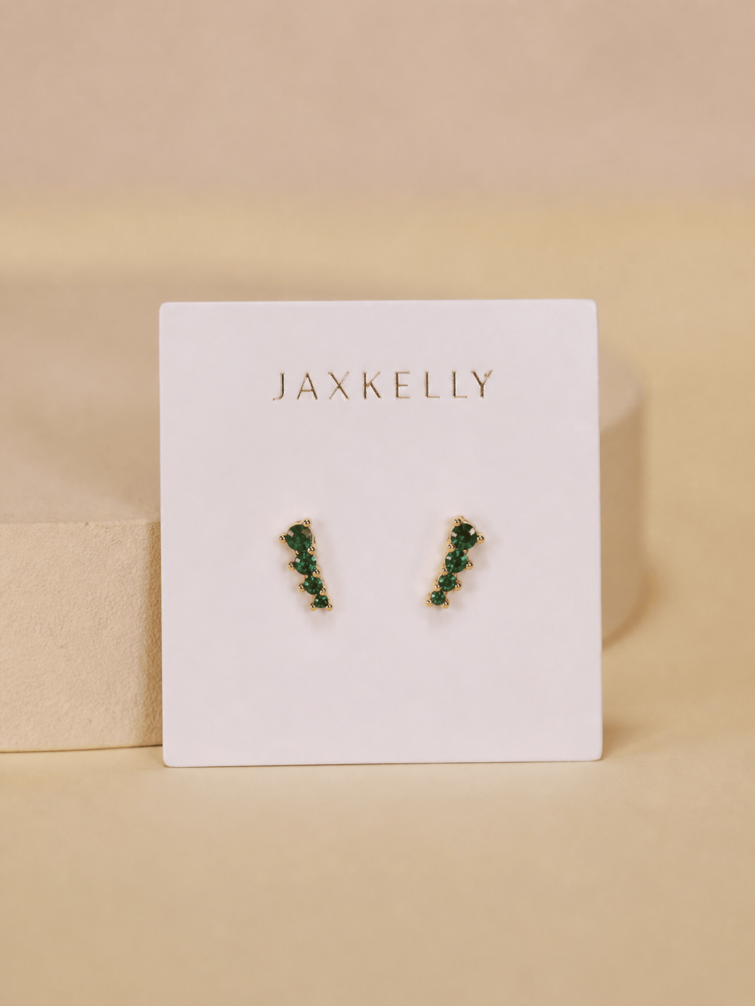 JaxKelly Fashion Mini Crawler - Emerald CZ - Gold Earrings